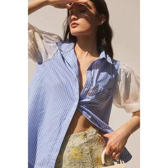 Pernille Rosenkilde Anthropologie Menswear Buttondown Shirt Blouse Top M 274407